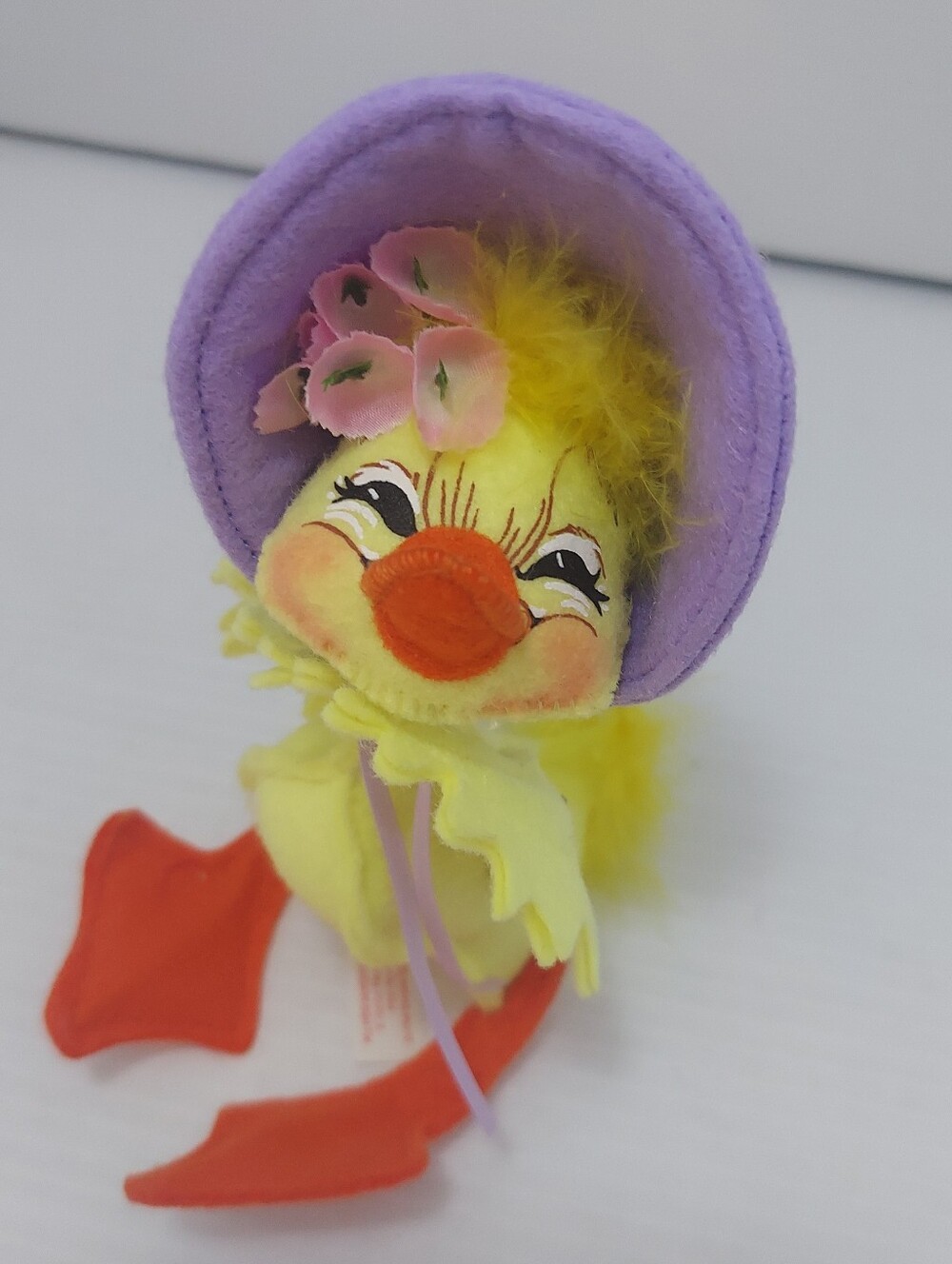 AnnaLee 2004 Yellow Plush Duck Toy with Purple Hat and Orange Feet